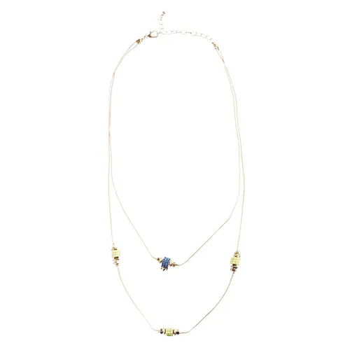 Simple Yet Elegant Design Gold Plate Double Chain Charm Necklace N77 Yellow