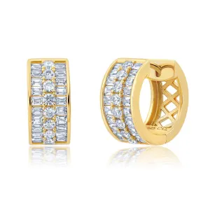 Small 3 Row Square Baguette With Brilliant Round Center Earrings