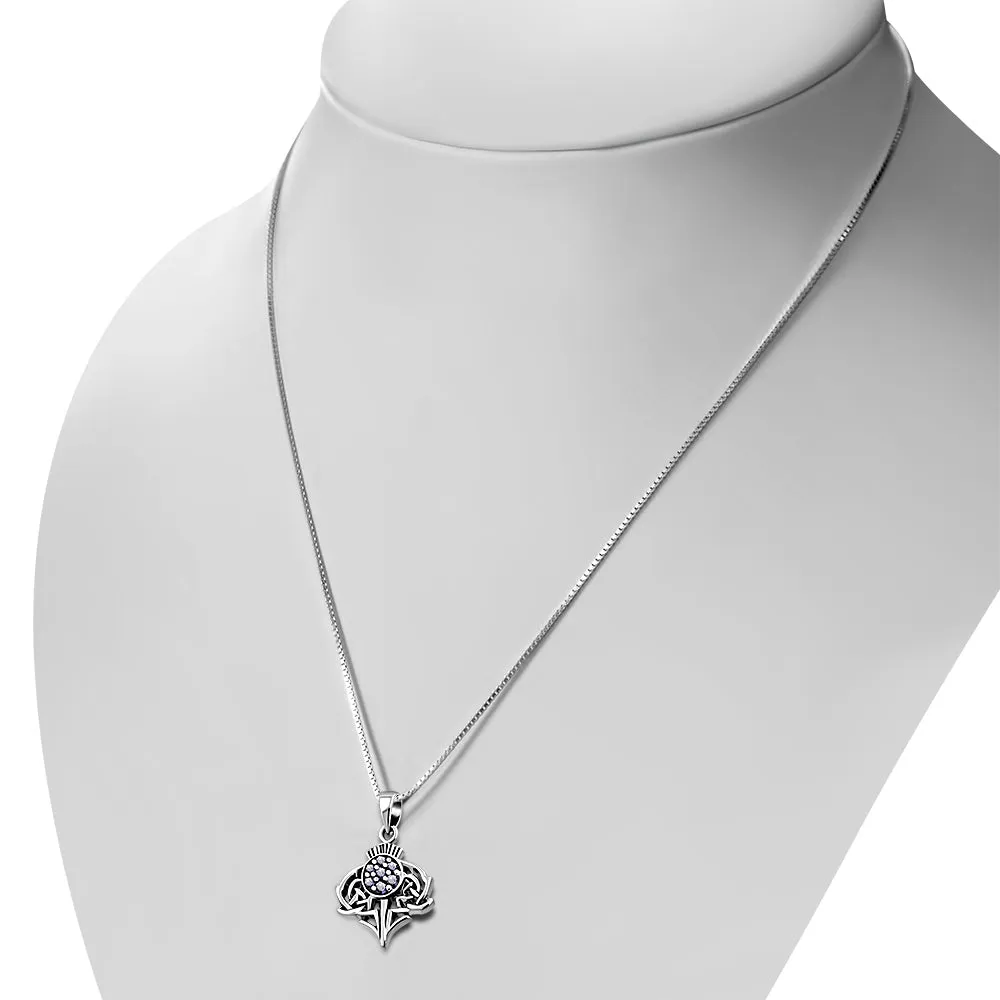 Small Thistle Silver Pendant set w/ Amethyst CZ