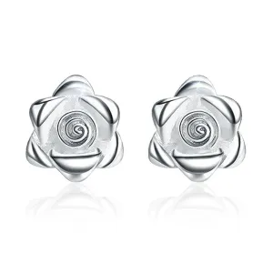 Solid 925 Sterling Silver Lotus Flower Stud Earrings