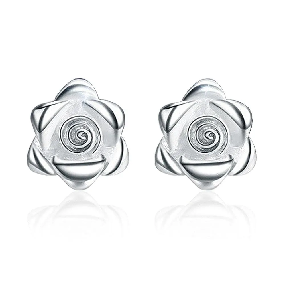 Solid 925 Sterling Silver Lotus Flower Stud Earrings