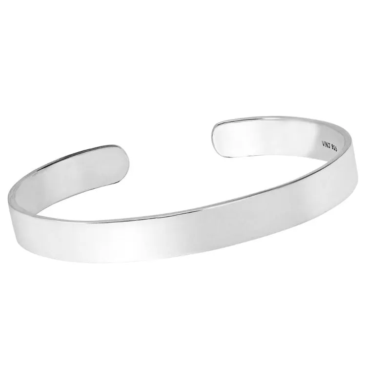 Solid Plain Silver Bangle for Men | 8mm 925 Sterling Silver Bangle bar Bracelet