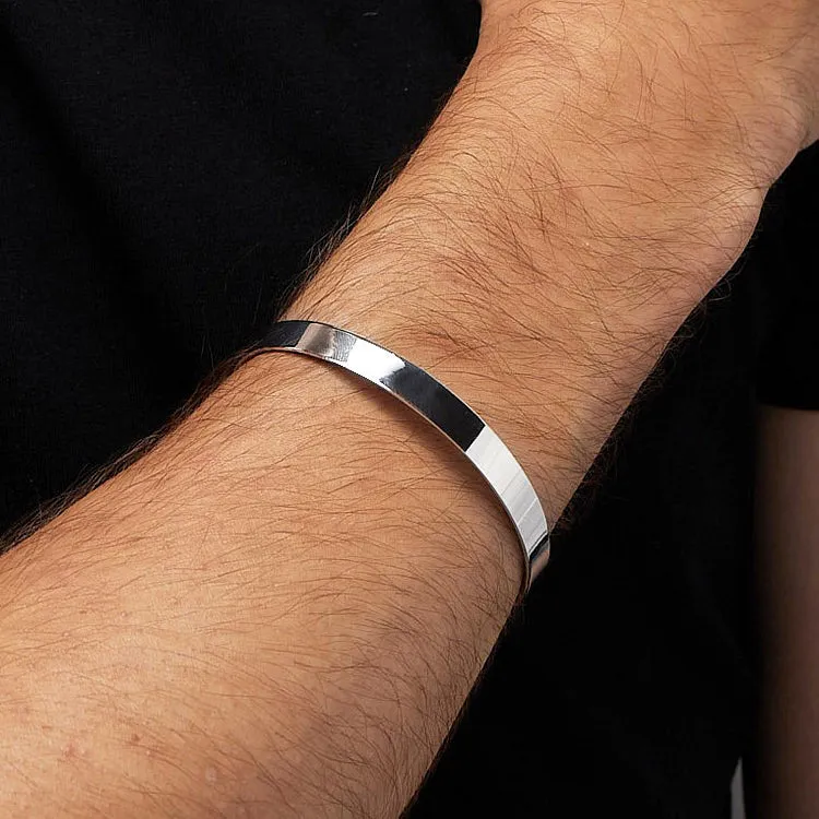 Solid Plain Silver Bangle for Men | 8mm 925 Sterling Silver Bangle bar Bracelet