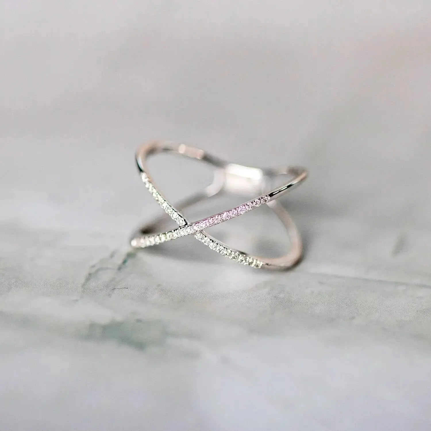 Solid White Gold Diamond Cross Ring