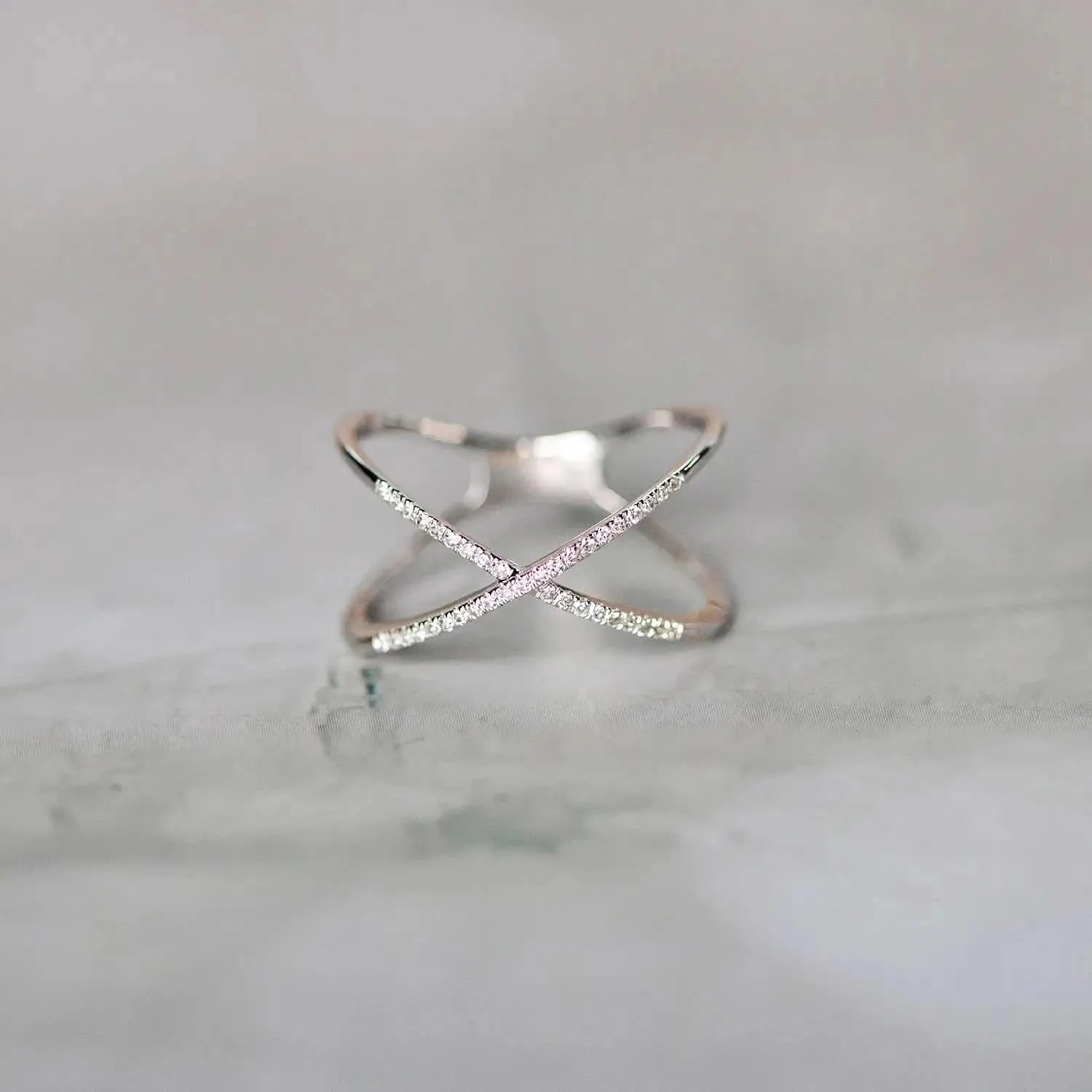 Solid White Gold Diamond Cross Ring
