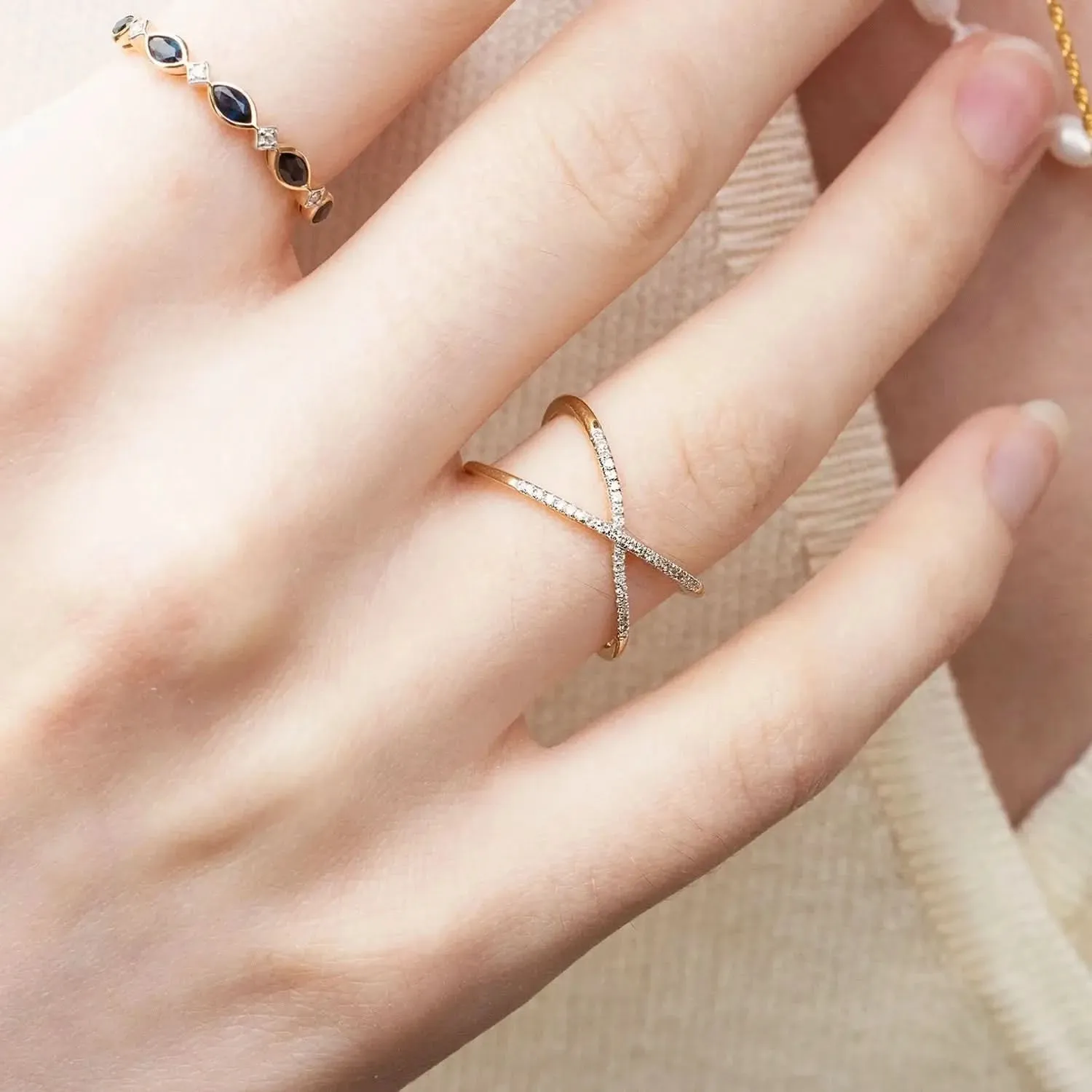 Solid White Gold Diamond Cross Ring