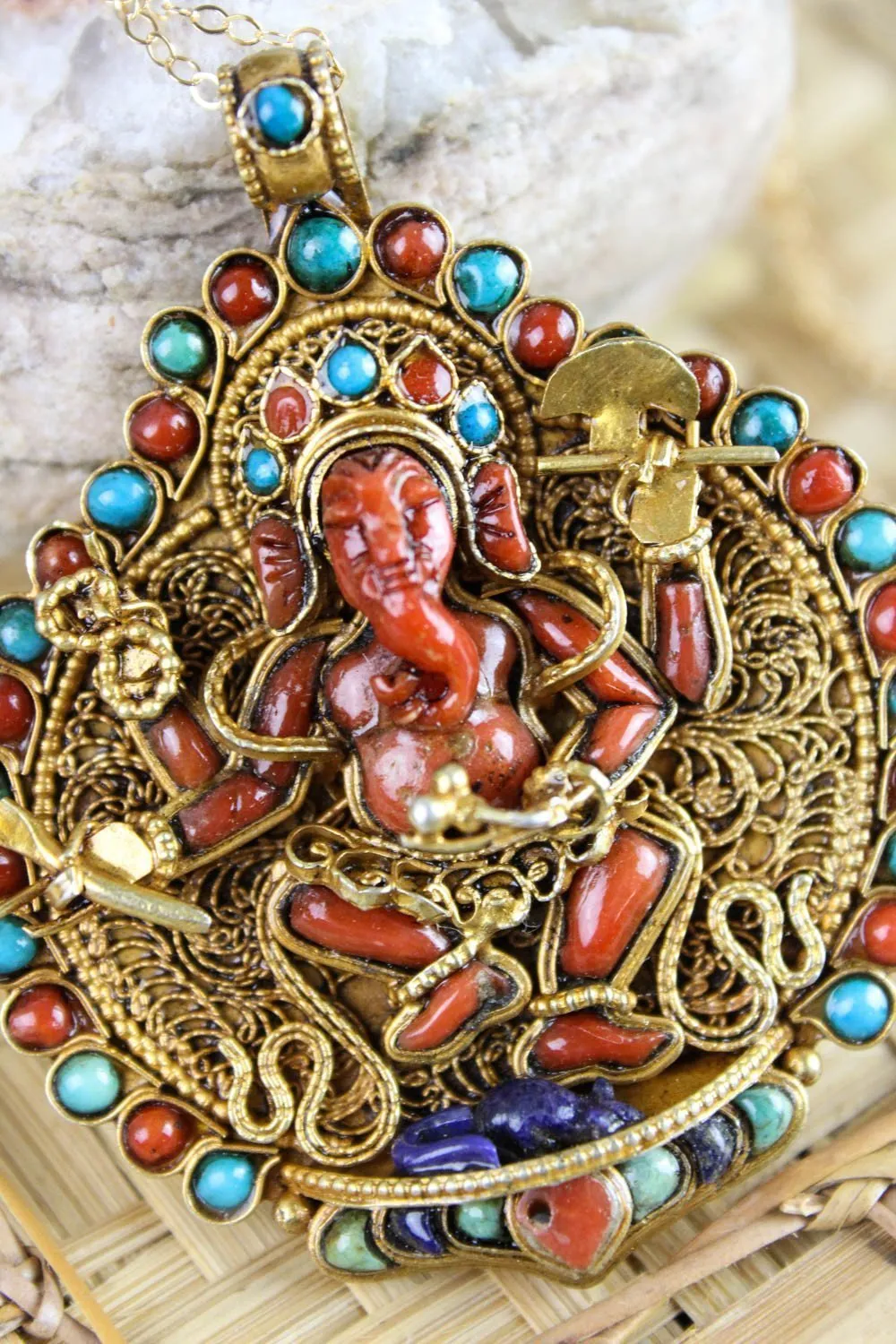 Sophisticated Thai Vermeil Ganesh Necklace