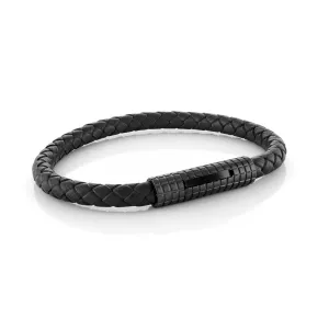 Stainless Steel Black IP Leather Bracelet.