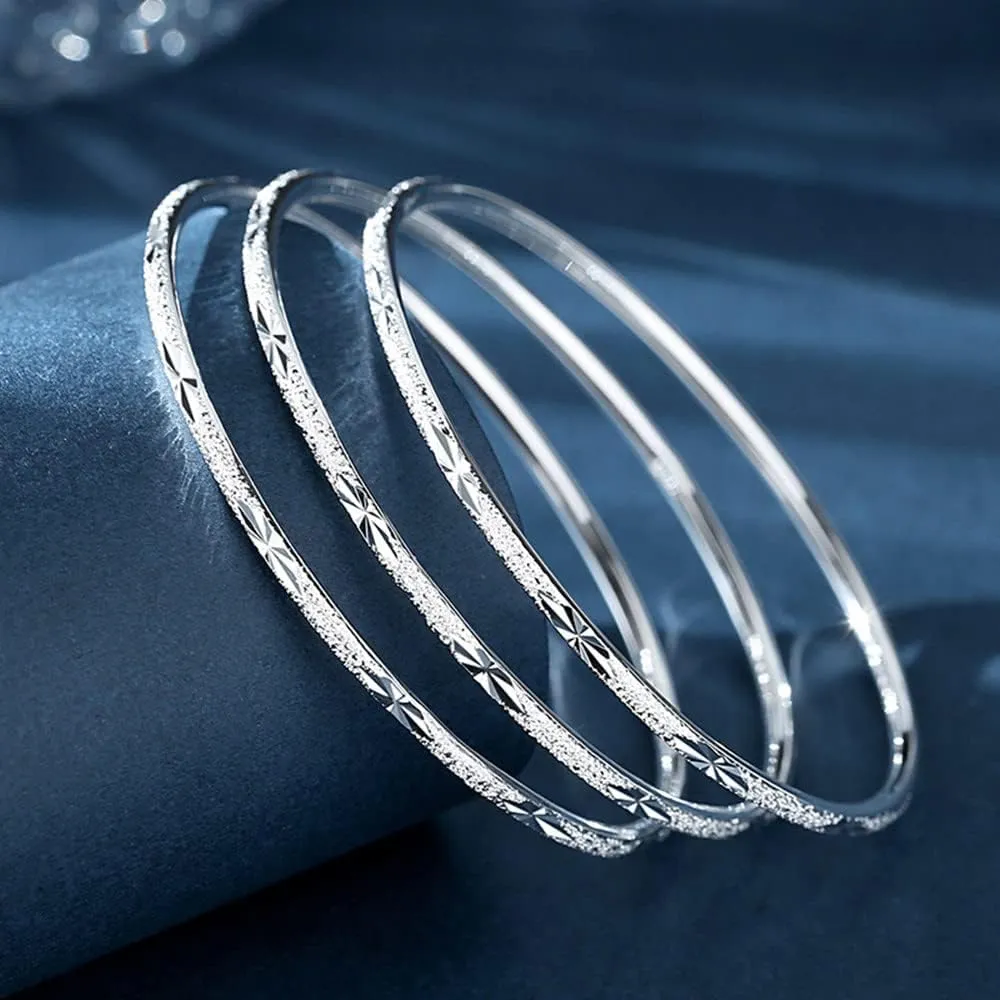 Sterling Silver Bangle Bracelets for Women,Fashion Jewelry Simple Adjustable 925 Silver Cuff Bangles for Women Mom Wife Valentine Mothers Day Gift
