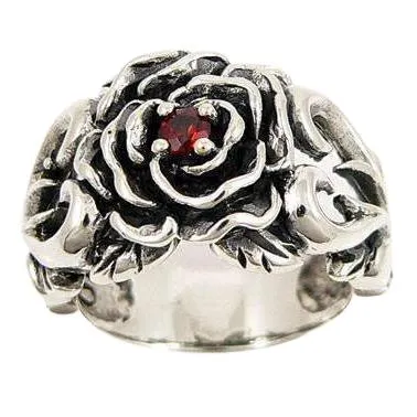 Sterling Silver Red Garnet Rose Ring