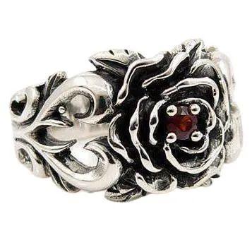 Sterling Silver Red Garnet Rose Ring
