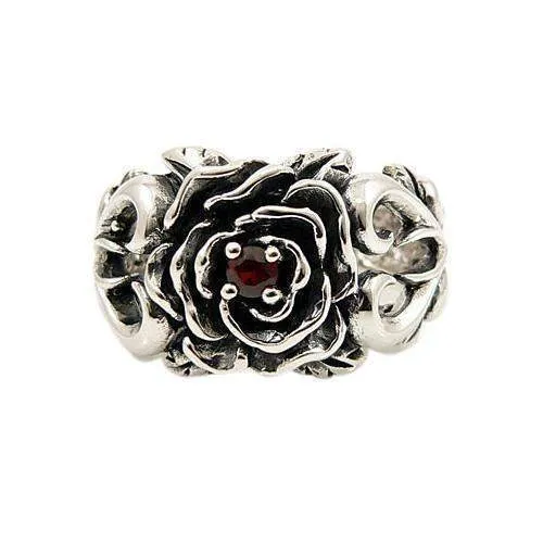 Sterling Silver Red Garnet Rose Ring