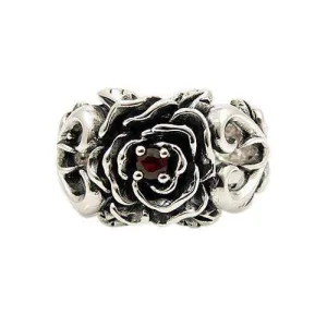 Sterling Silver Red Garnet Rose Ring