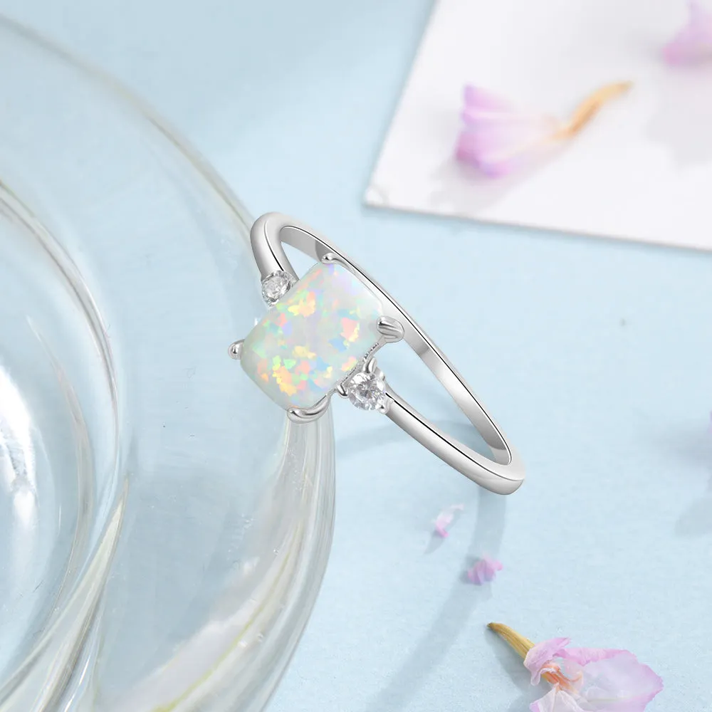 Sterling Silver White Opal Rectangular Ring