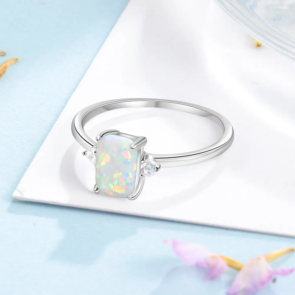 Sterling Silver White Opal Rectangular Ring
