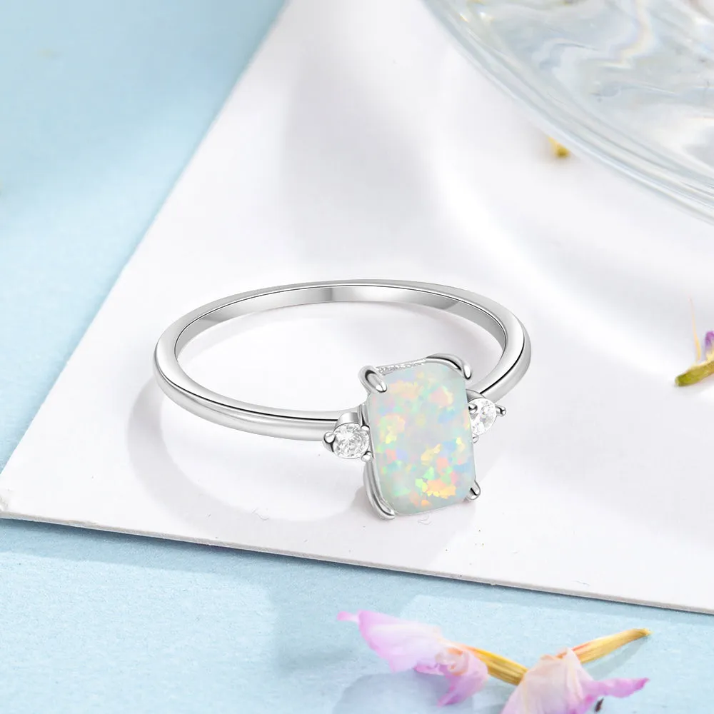 Sterling Silver White Opal Rectangular Ring
