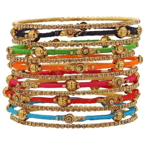 Sukriti Designer Bollywood Stylish Silk Thread Metal Bracelet Bangles for Girls & Women - Set of 13