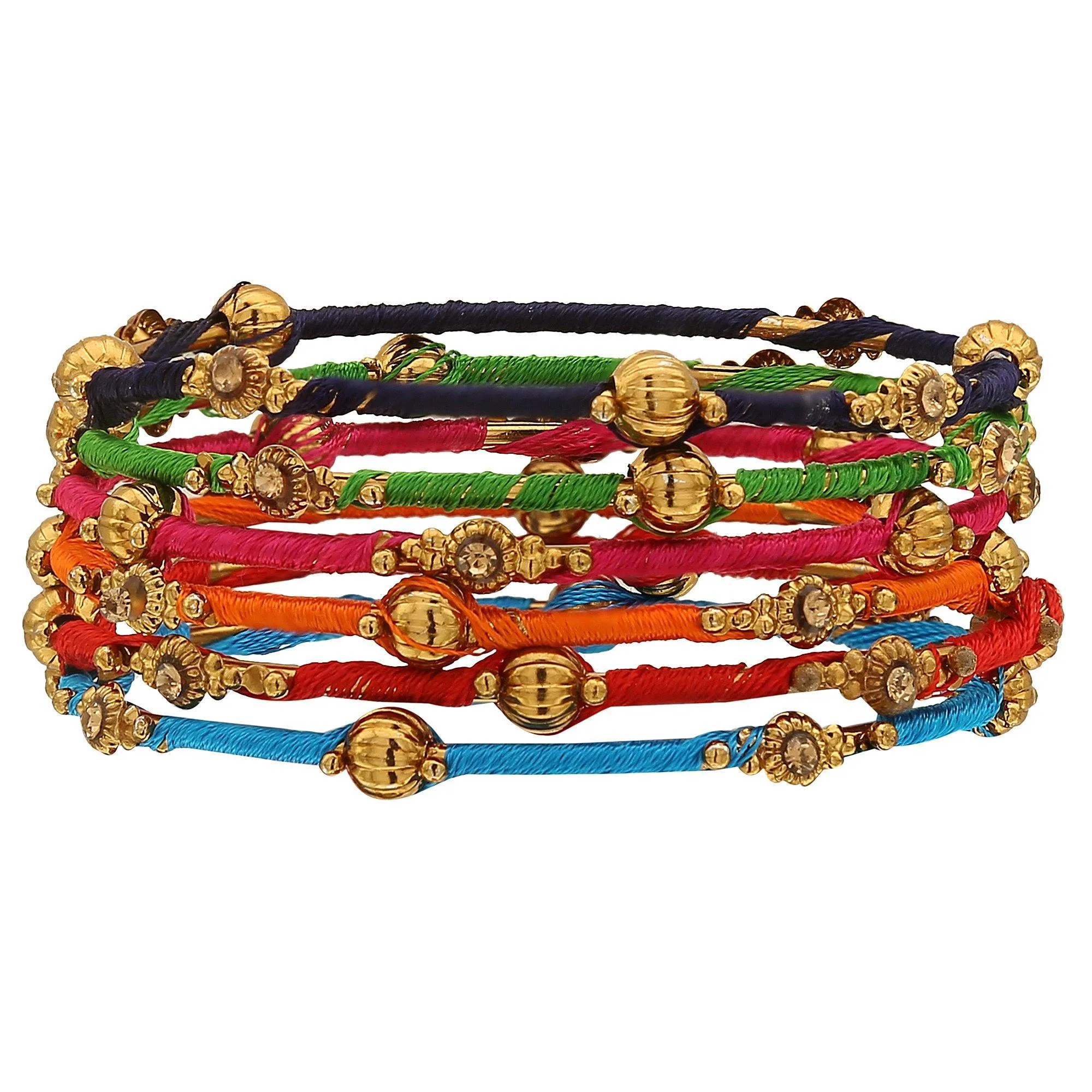 Sukriti Designer Bollywood Stylish Silk Thread Metal Bracelet Bangles for Girls & Women - Set of 13