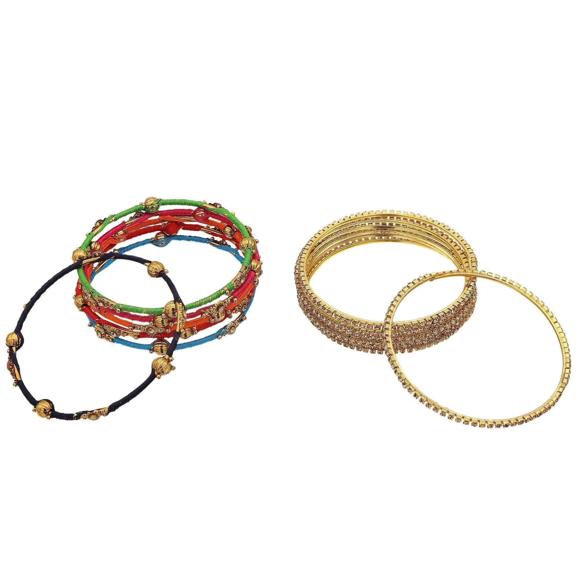 Sukriti Designer Bollywood Stylish Silk Thread Metal Bracelet Bangles for Girls & Women - Set of 13