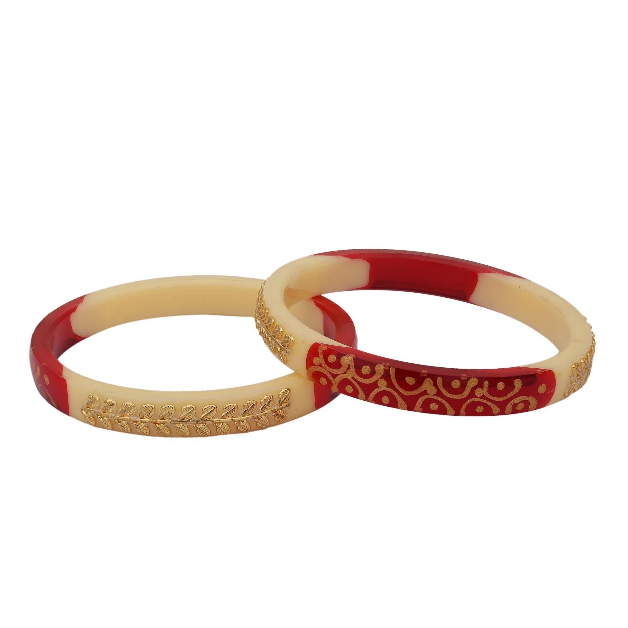 Sukriti Ethnic Rajputi Golden Brass Design Seep Acrylic Kada Bangles for Women - Set of 2