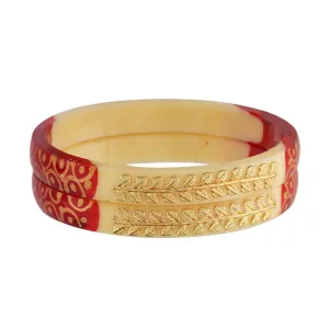 Sukriti Ethnic Rajputi Golden Brass Design Seep Acrylic Kada Bangles for Women - Set of 2