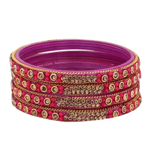 Sukriti Handcrafted Glossy Zircon Crystal Glass Magenta Bangles for Women – Set of 4