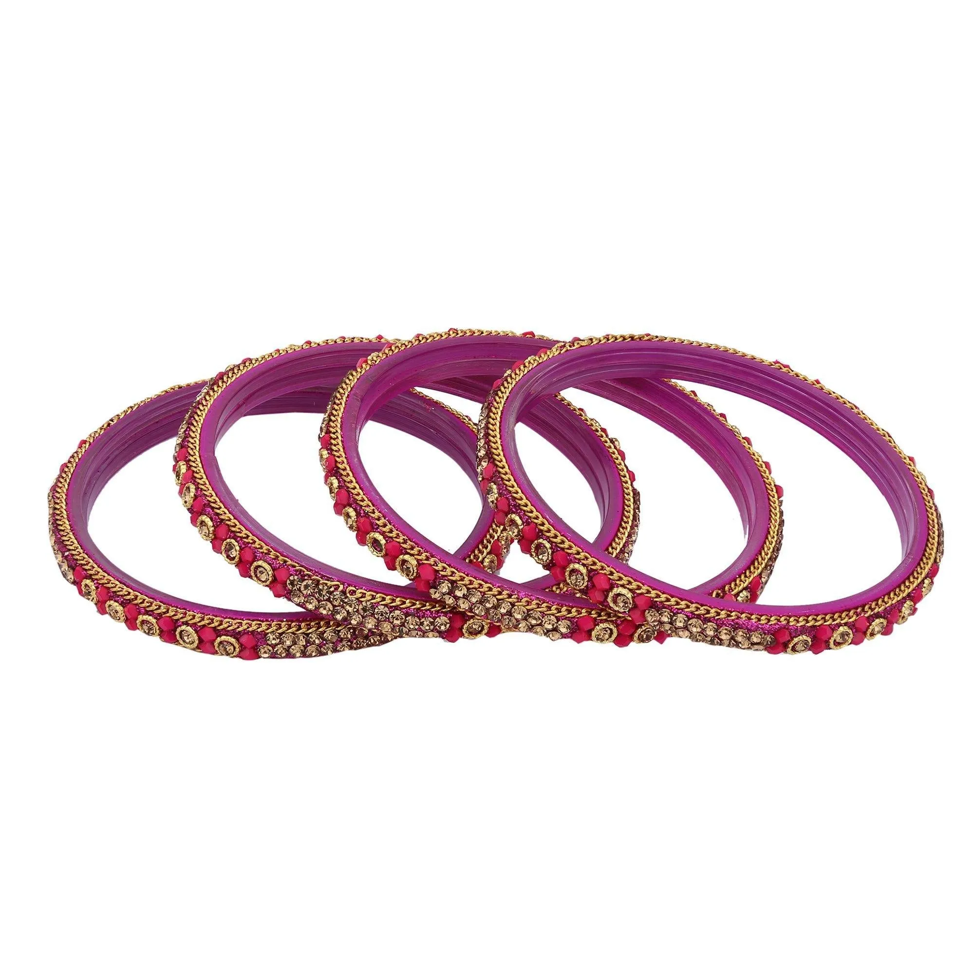 Sukriti Handcrafted Glossy Zircon Crystal Glass Magenta Bangles for Women – Set of 4
