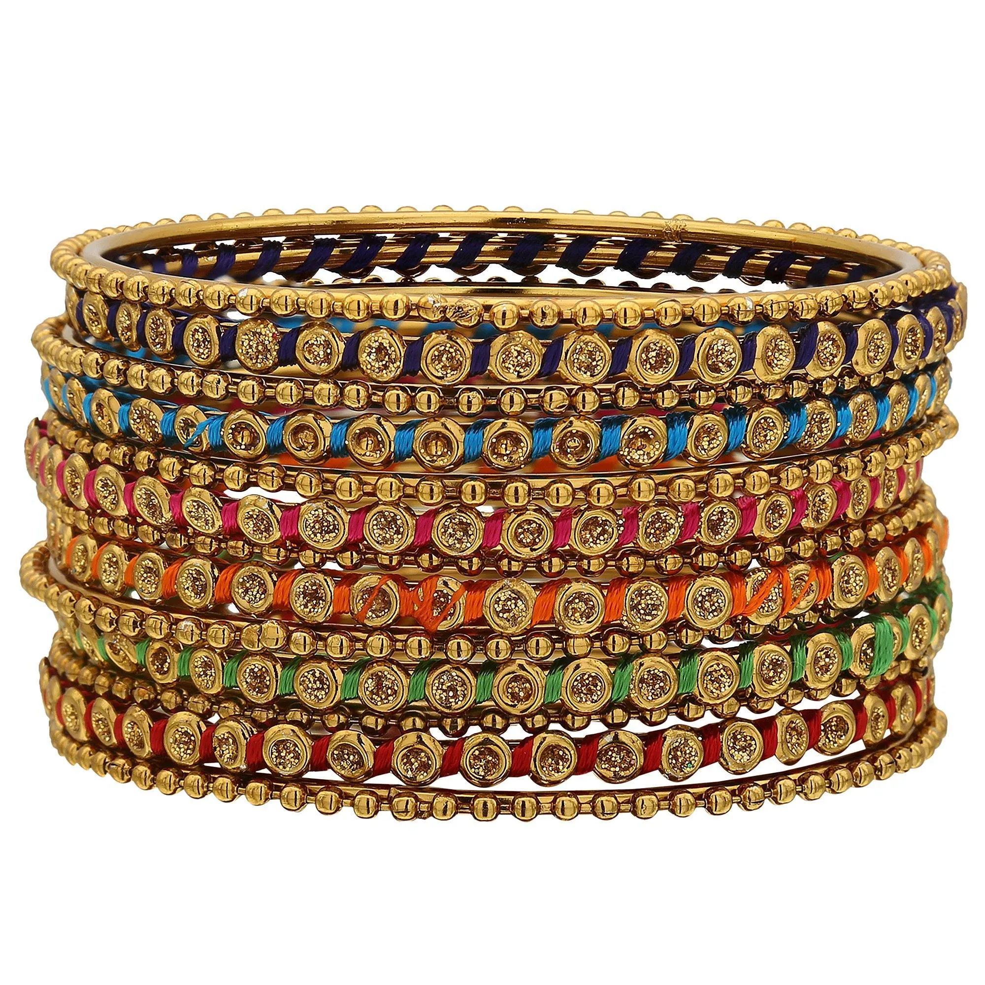 Sukriti Indian Designer Stylish Silk Thread Bracelet Bangle Jewelry for Girls & Women - Set of 13