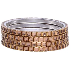 Sukriti Indian Kundan Wedding Brass Gold Bangles Jewelry for Women - Set of 4