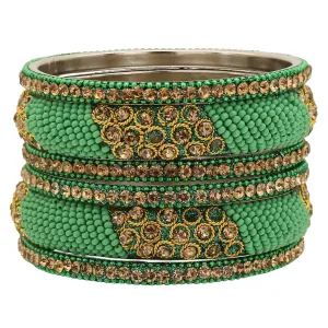 Sukriti Indian Stylish Beads Studded Brass Green Bangles Bollywood Jewelry for Women - Set of 6