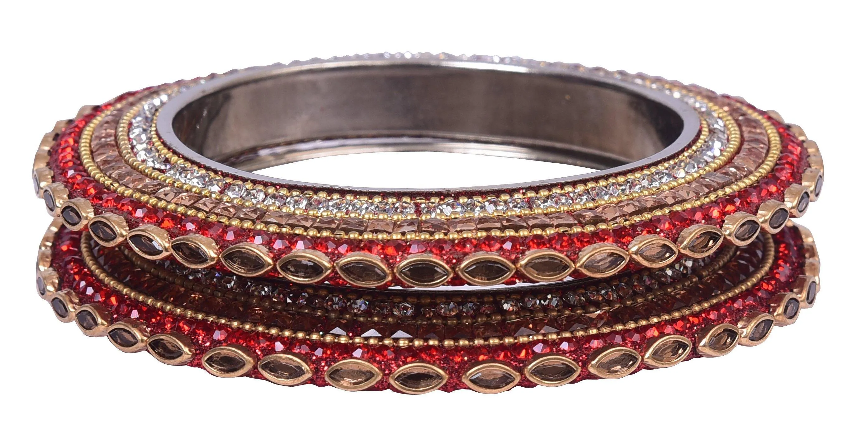 Sukriti Indian Traditional Stylish Kundan Pacheli Bangadi Brass Bangles for Women - Set of 2
