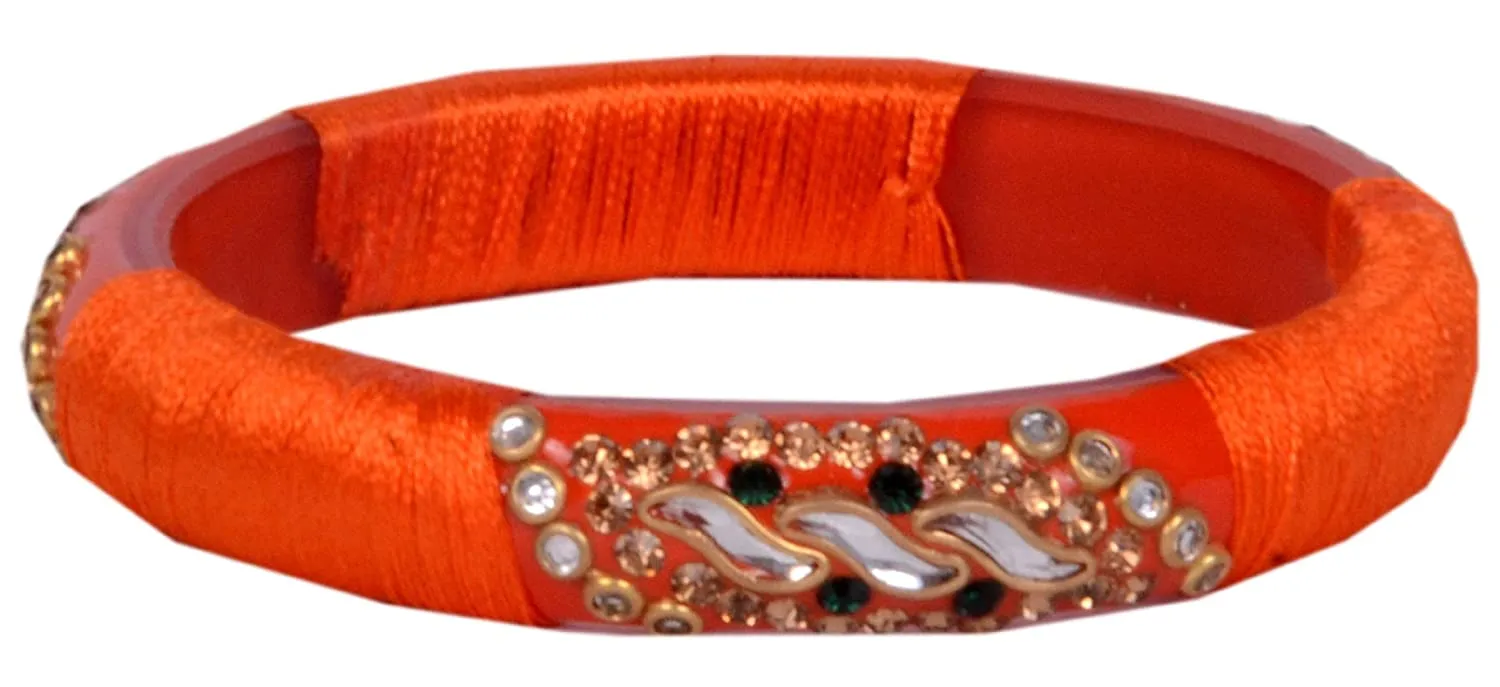 Sukriti Stylish Designer Orange Silk Thread Acrylic Bangles for Girls, Women - Set of 2