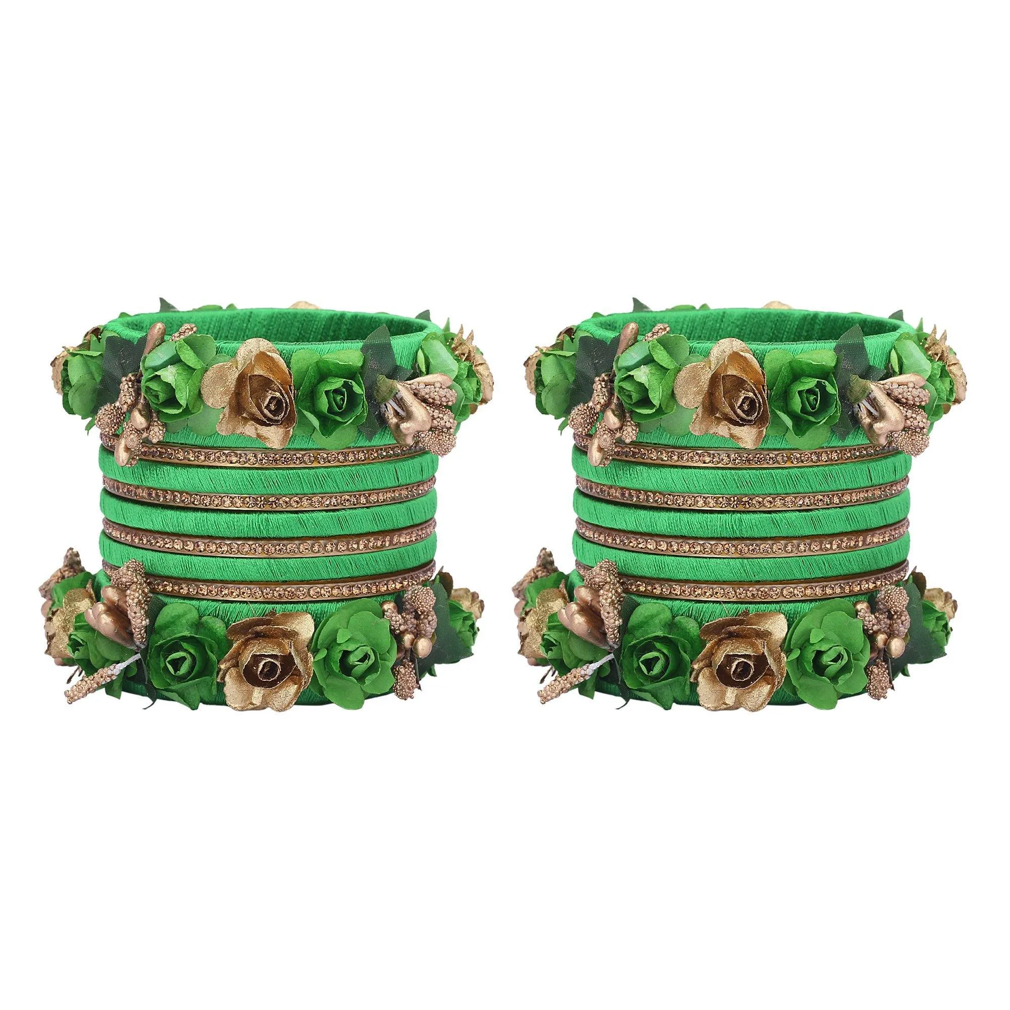 Sukriti Stylish Designer Party Wedding wear Flower Silk Thread Green Bangles for Girls & Women – Set of 18