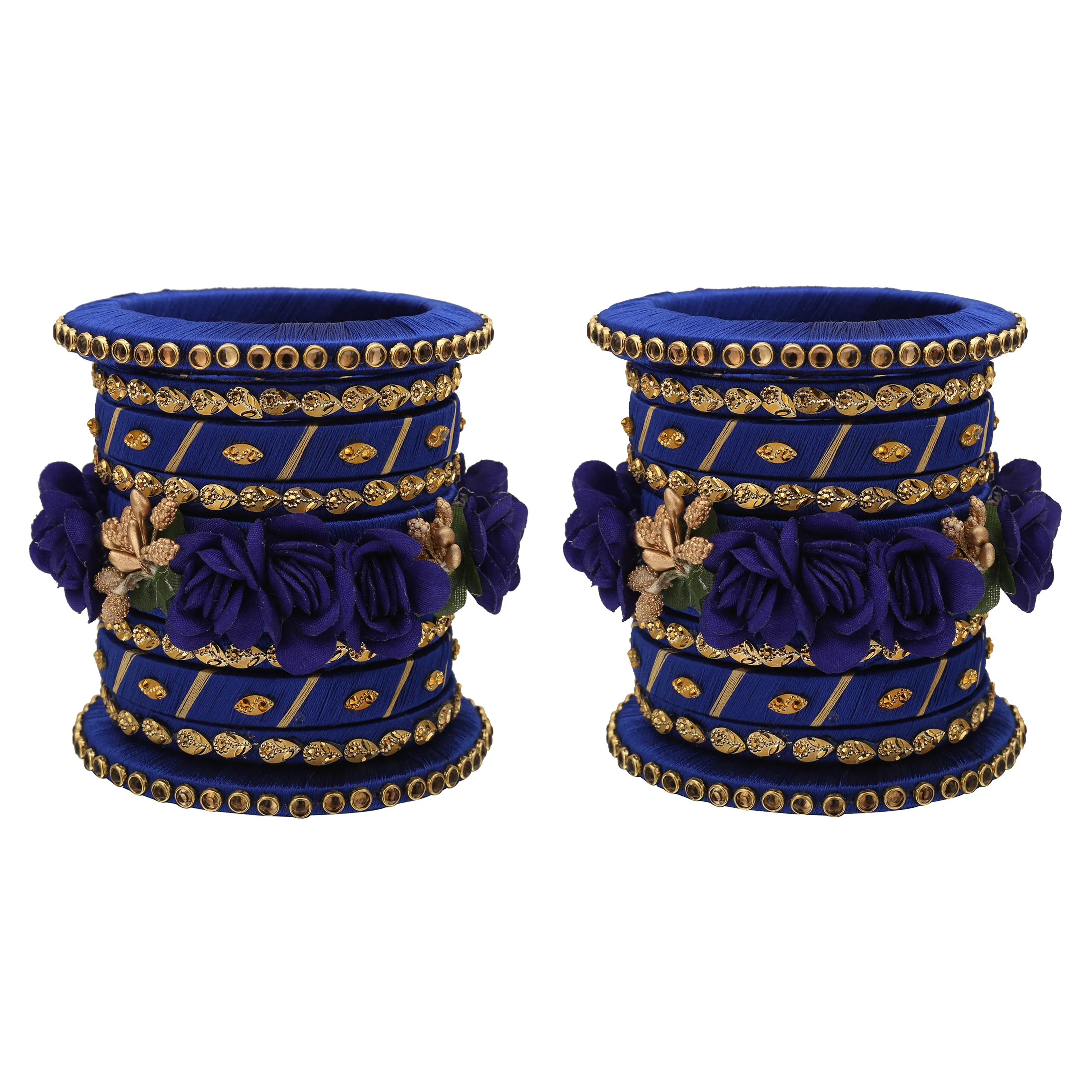 Sukriti Stylish Handmade Blue Flower Designer Silk thread Plastic Bridal Chuda Wedding Bangles for Women – Set of 18