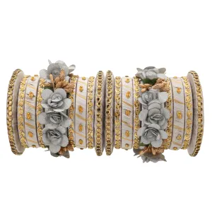 Sukriti Stylish Handmade Grey Flower Designer Silk thread Plastic Bridal Chuda Wedding Bangles for Women – Set of 18