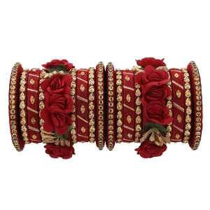 Sukriti Stylish Handmade Maroon Flower Designer Silk thread Plastic Bridal Chuda Wedding Bangles for Women – Set of 18