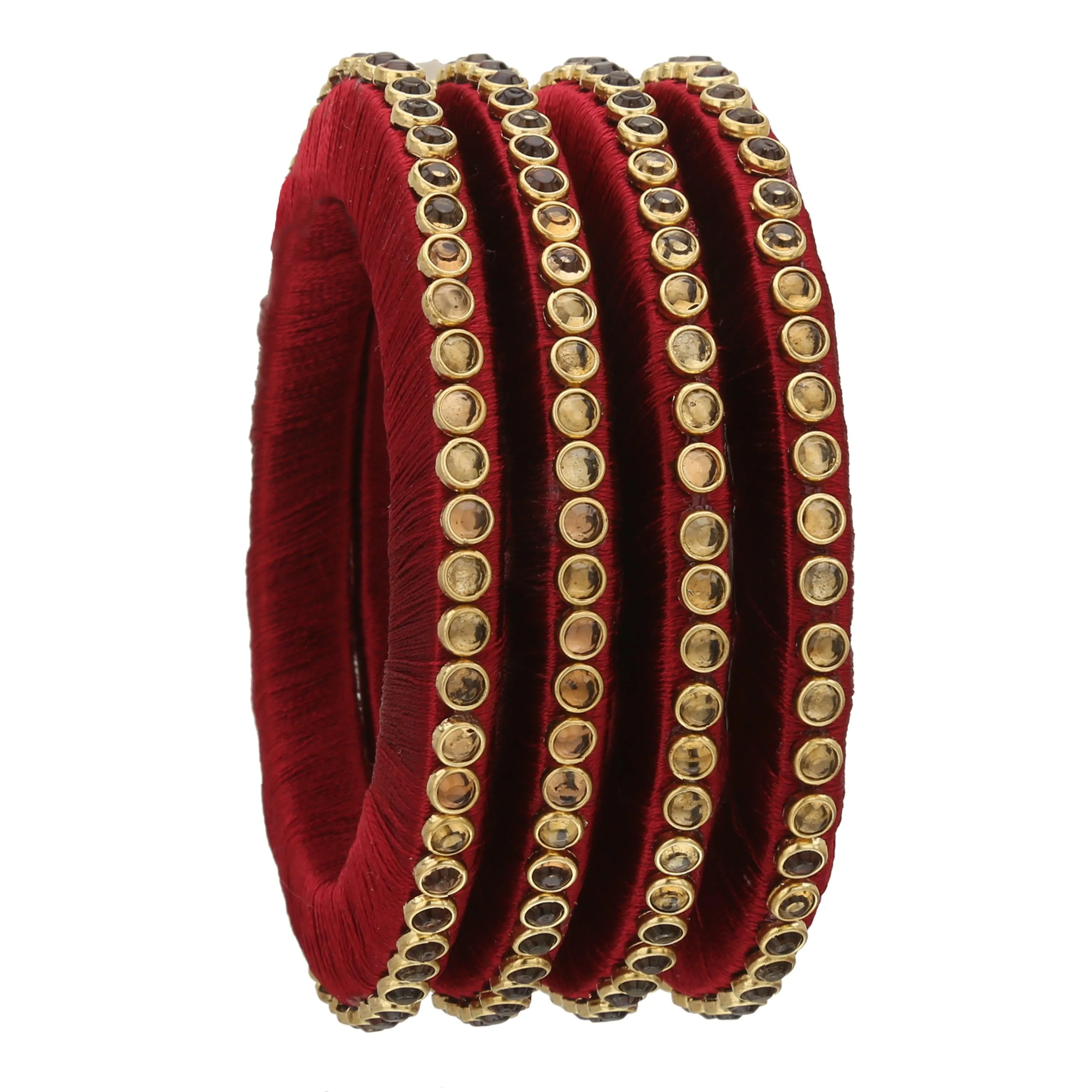 Sukriti Stylish Handmade Maroon Flower Designer Silk thread Plastic Bridal Chuda Wedding Bangles for Women – Set of 18