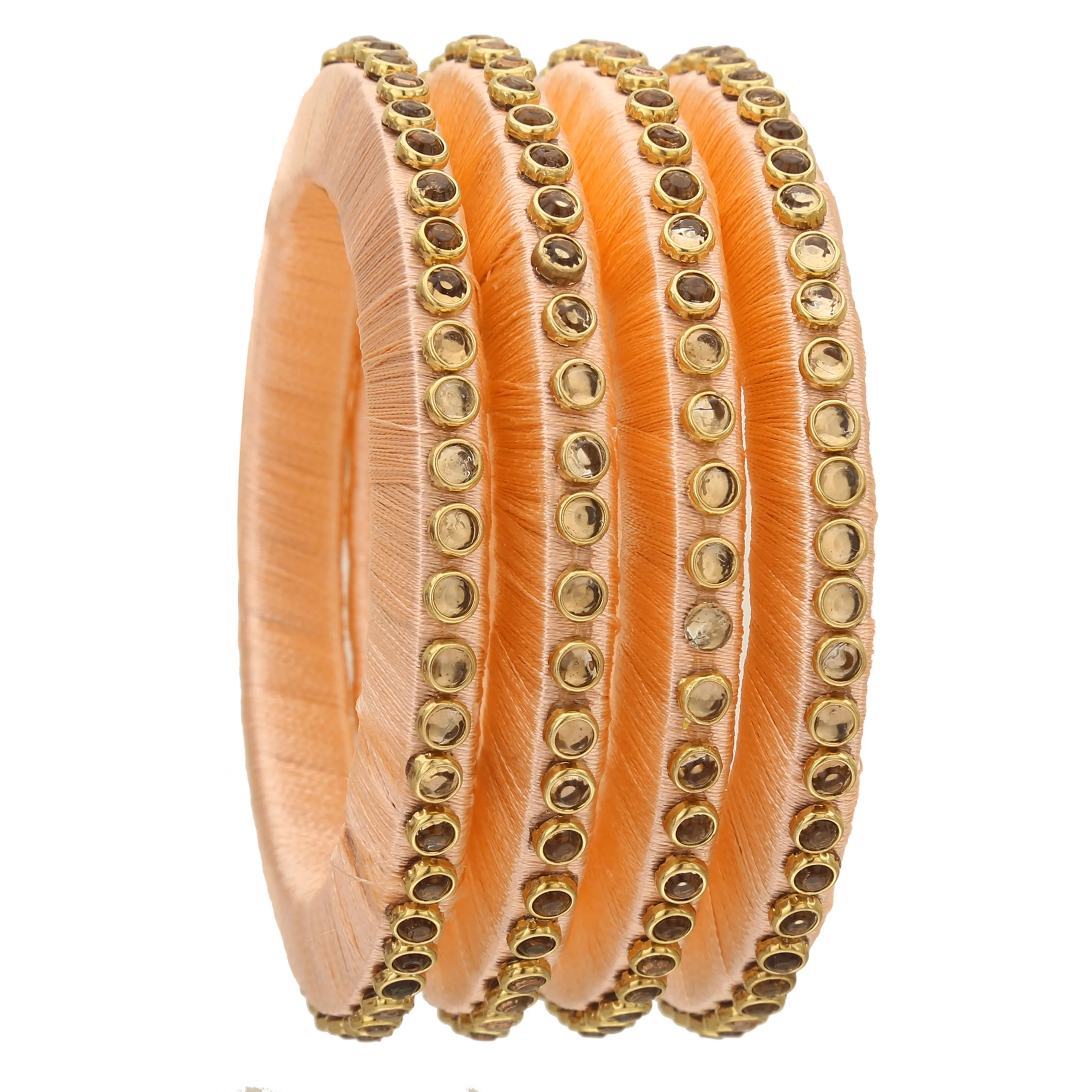 Sukriti Stylish Handmade Peach Flower Designer Silk thread Plastic Bridal Chuda Wedding Bangles for Women – Set of 18
