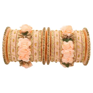 Sukriti Stylish Handmade Peach Flower Designer Silk thread Plastic Bridal Chuda Wedding Bangles for Women – Set of 18