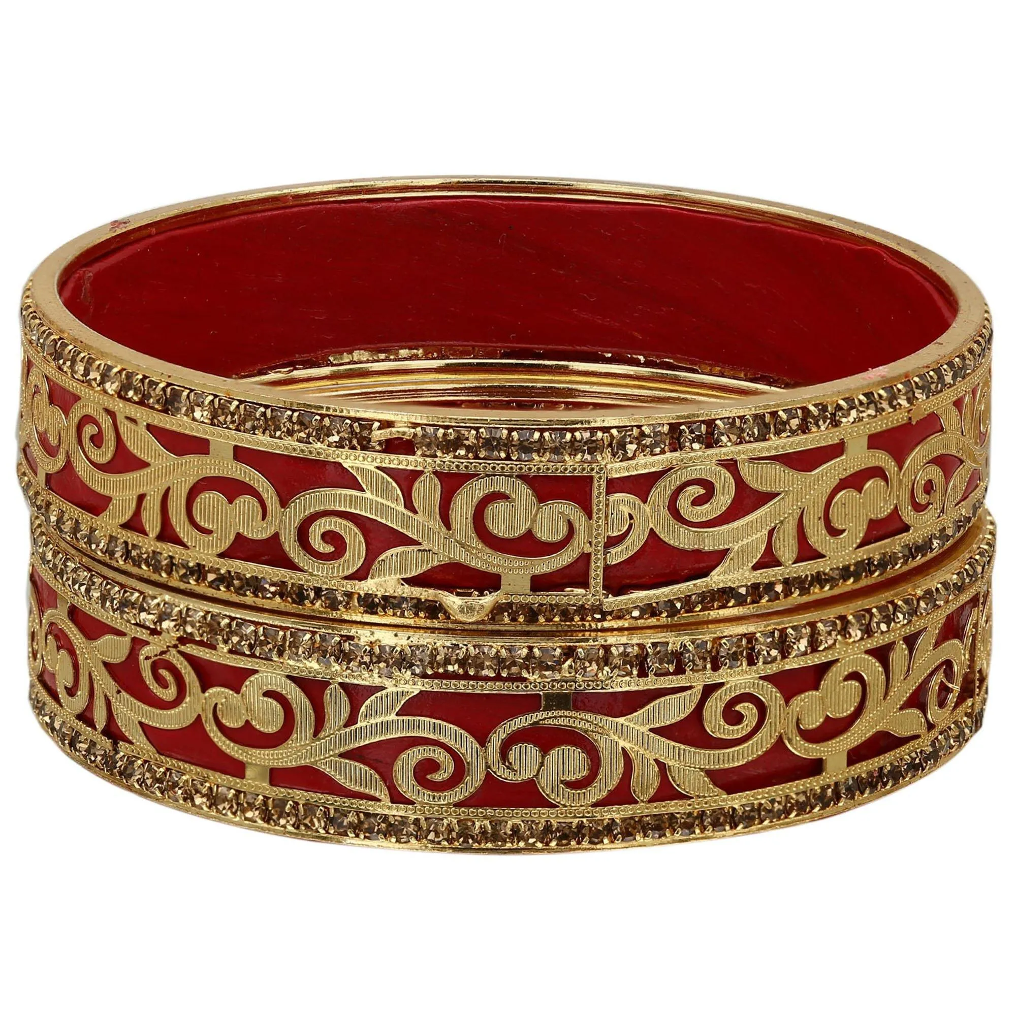 Sukriti Traditional Rajasthani Lac Kada Bangles with Brass carving for Women – Set of 2