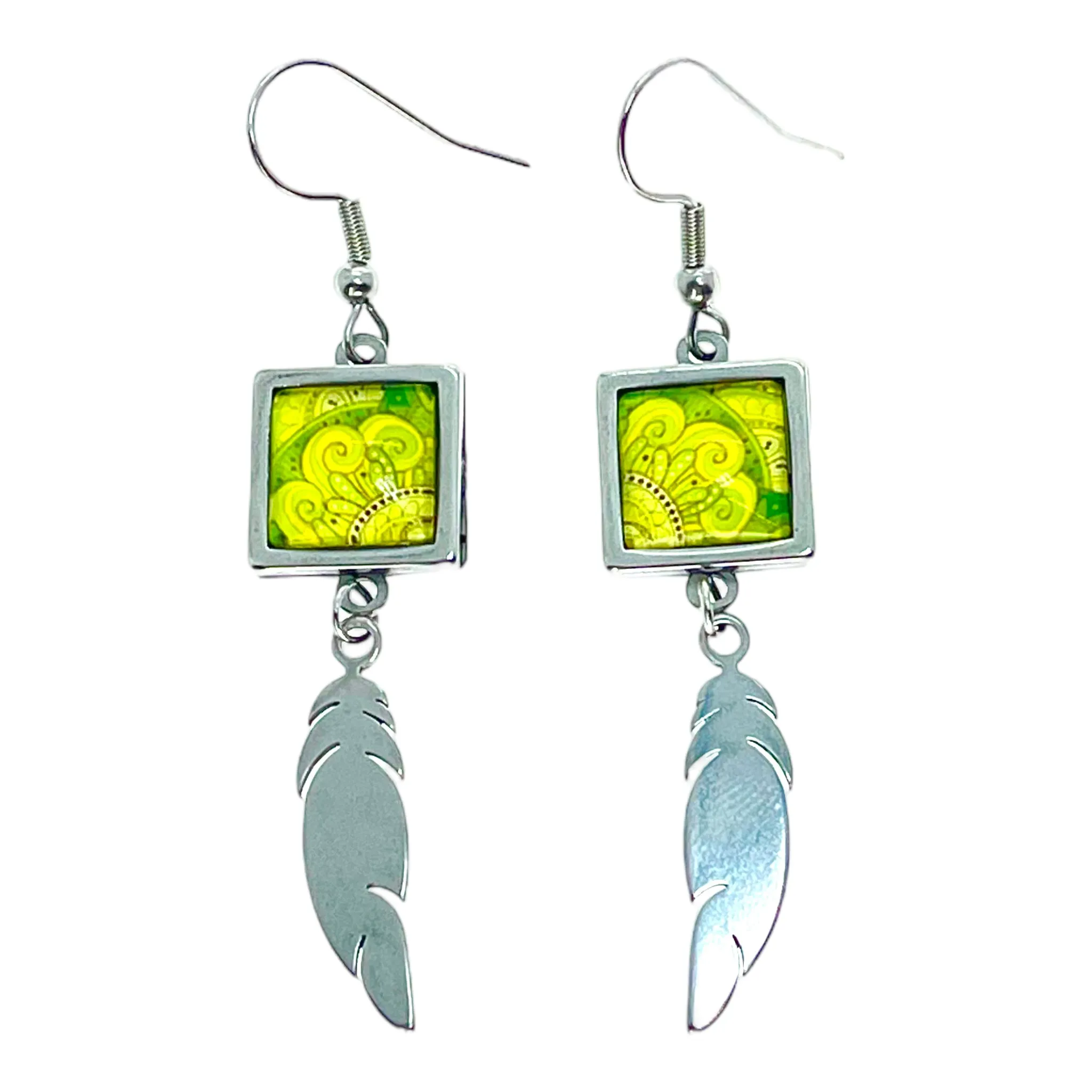 Sunlit Serenity Square Feather Earrings