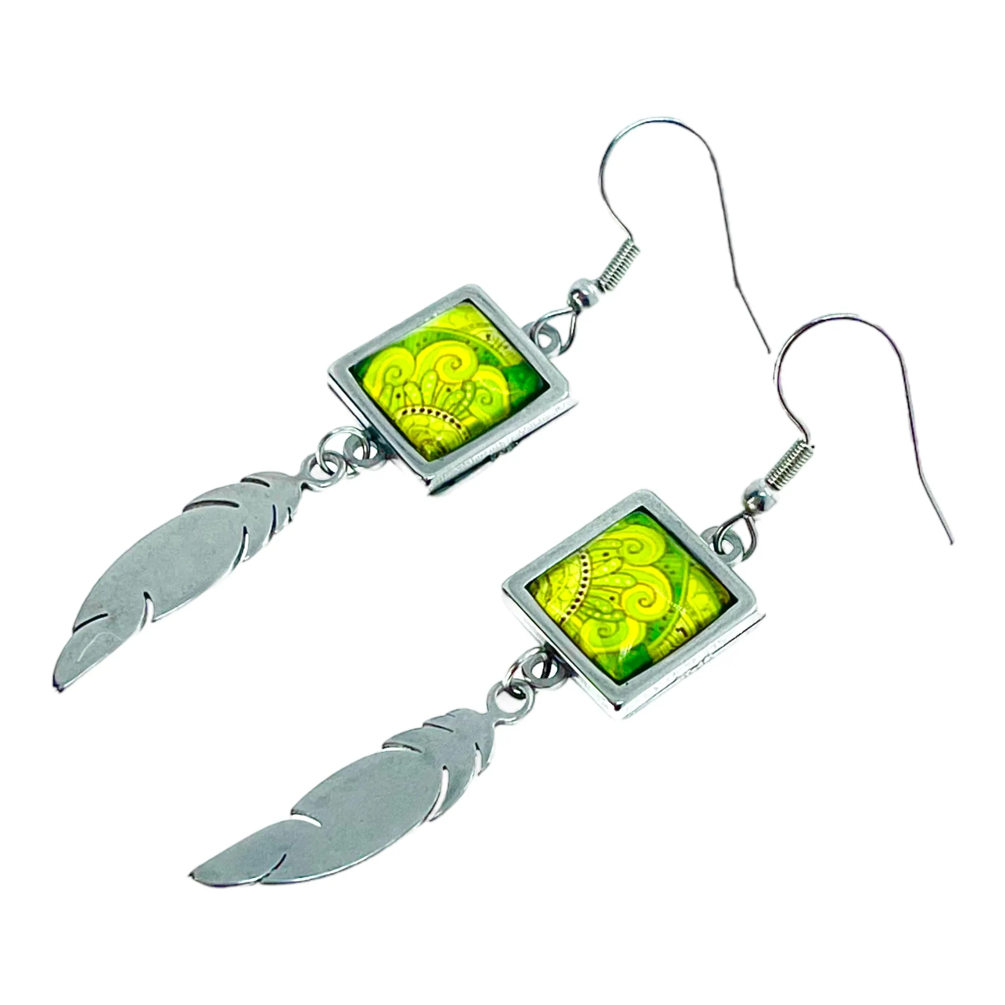 Sunlit Serenity Square Feather Earrings