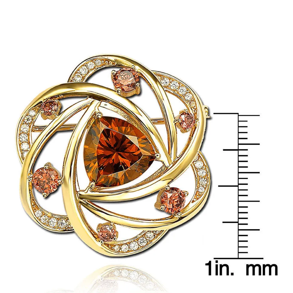 Suzy Levian Cubic Zirconia Sterling Silver Brown Brooch