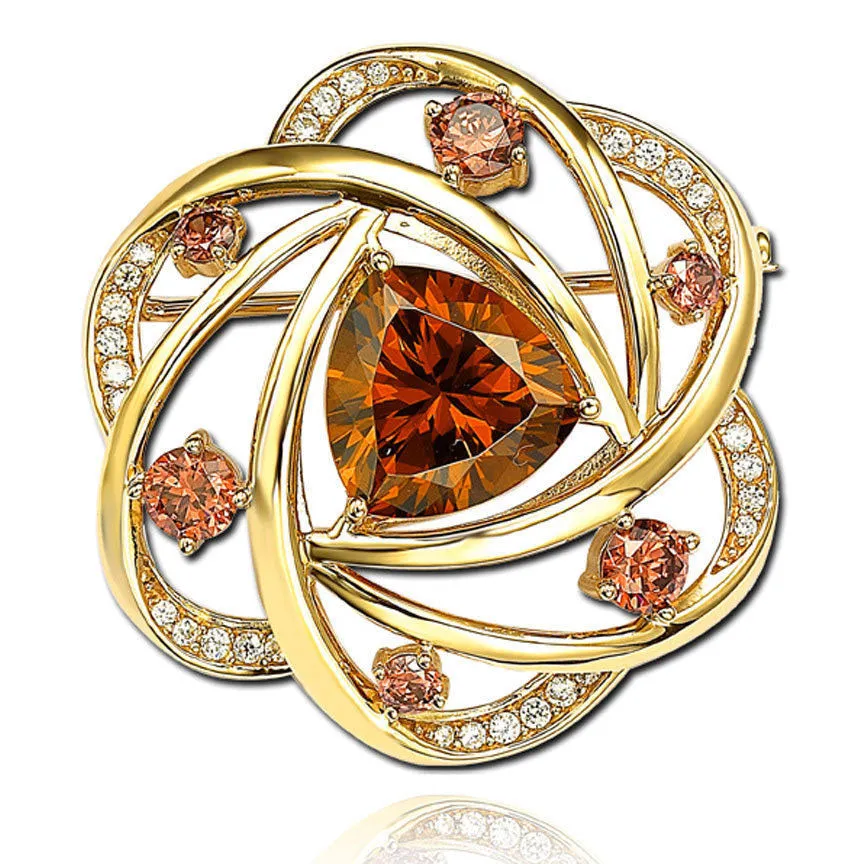 Suzy Levian Cubic Zirconia Sterling Silver Brown Brooch