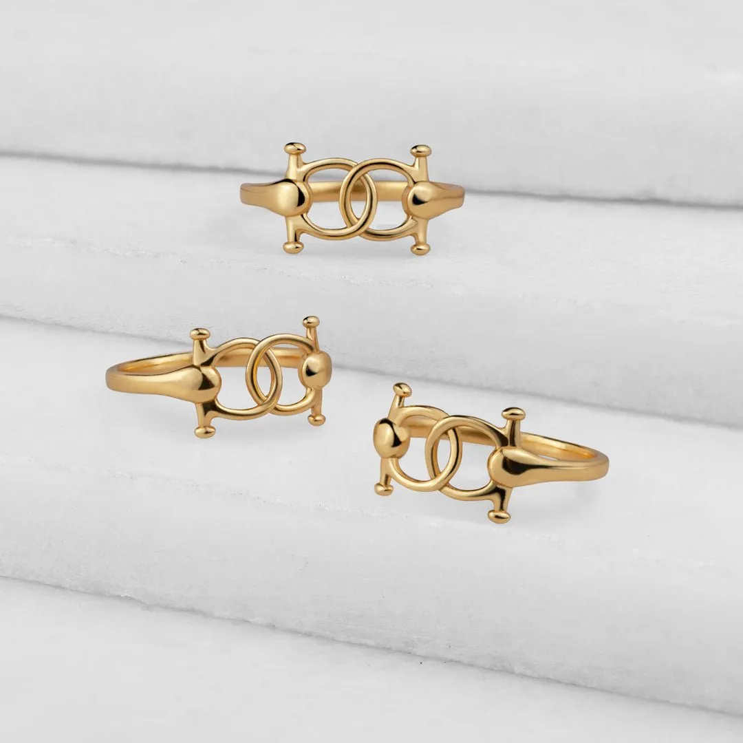 Talisman - Stylized Horse Bit and 14K Gold on Sterling Silver Ring