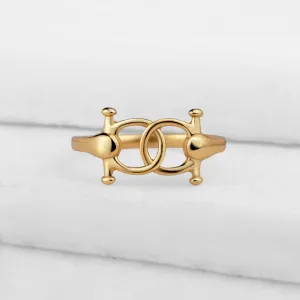 Talisman - Stylized Horse Bit and 14K Gold on Sterling Silver Ring