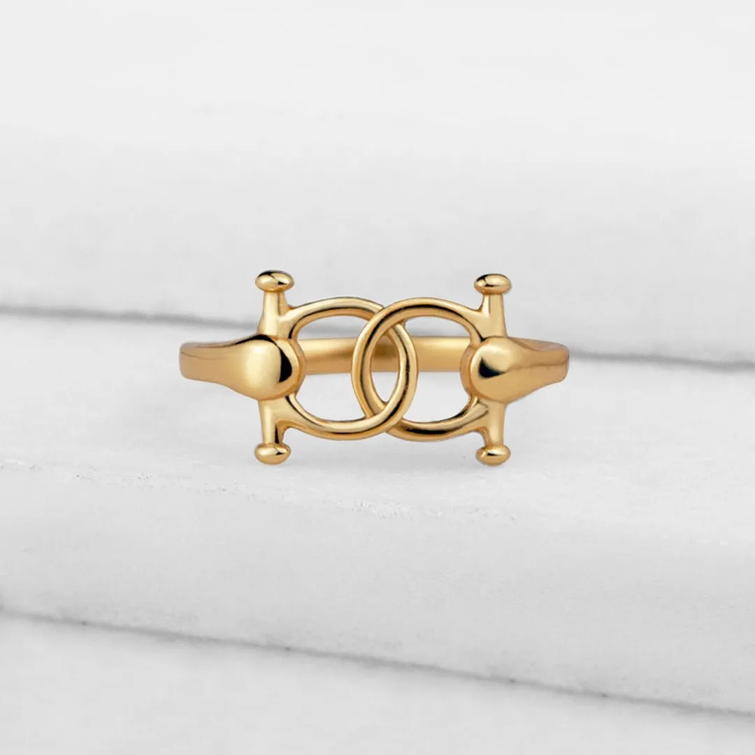 Talisman - Stylized Horse Bit and 14K Gold on Sterling Silver Ring