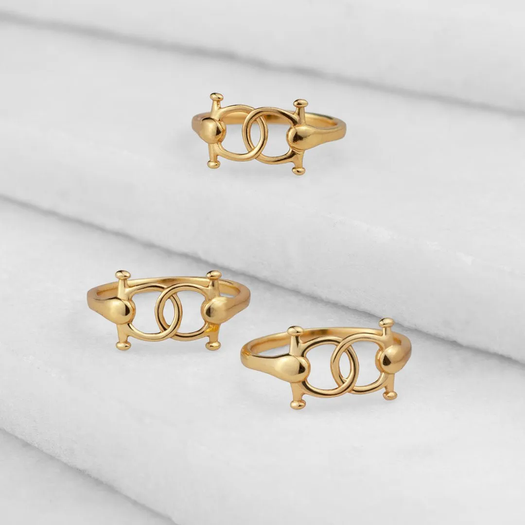 Talisman - Stylized Horse Bit and 14K Gold on Sterling Silver Ring