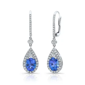 Tanzanite And Diamond Pave Drop Earrings In 14k White Gold