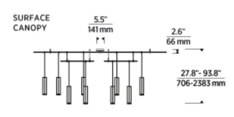 Tech 700BLKS9R-LED930S Blok 9-lt 96" LED Chandelier, Surface